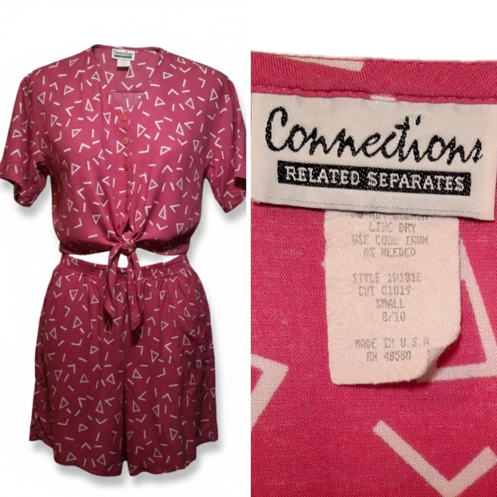 Hot Pink Vintage 80s Co-Ord Two Piece Set| Size S/M